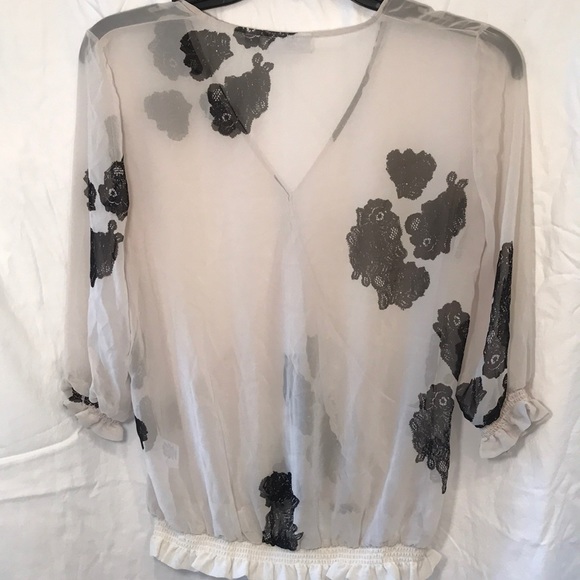 New York & Company Sheer Faux Lace 3/4 Sleeve - Picture 2 of 3